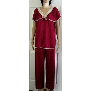 Vintage Vassarette 2 Piece Burgundy Pajama Set